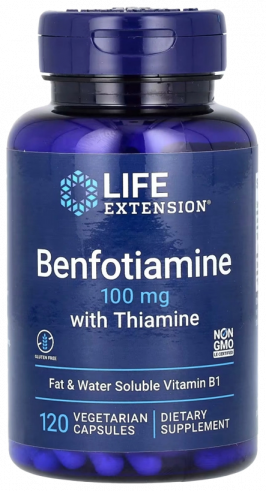 Life Extension Benfo Tiamine with Thiamine, Бенфо с тиамином, 120 капсул