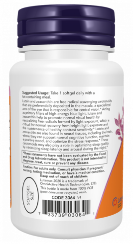 NOW Lutein &amp; Zeaxanthin, Лютеин и Зеаксантин, 60 капсул