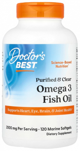 Doctor's Best Purified &amp; Clear Omega 3 Fish Oil 1000 mg, 120 капсул
