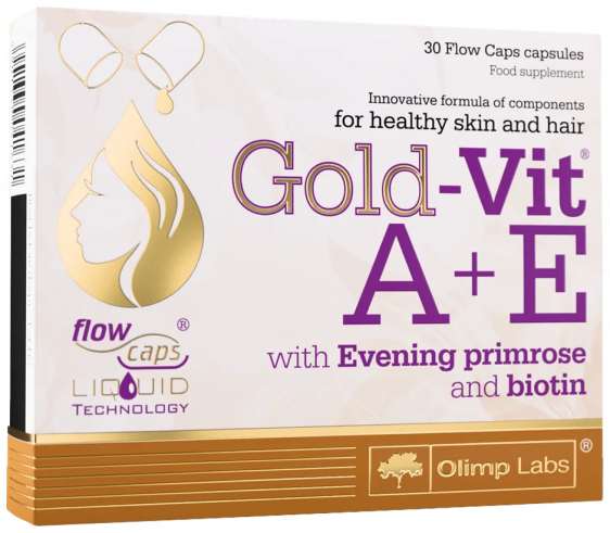 Olimp Labs Gold-Vit A+E with Evening primrose and biotin, Голд-Вит А+Е с вечерней примулой и биотином, 30 капсул