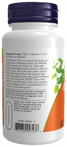 NOW Olive Leaf Extract 500 mg, Экстракт листьев оливы 500 мг, 60 капсул