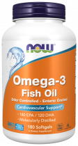NOW Omega-3, Molecularly Distilled &amp; Enteric Coated Softgels, Омега-3 дезодорированная, 180 капсул